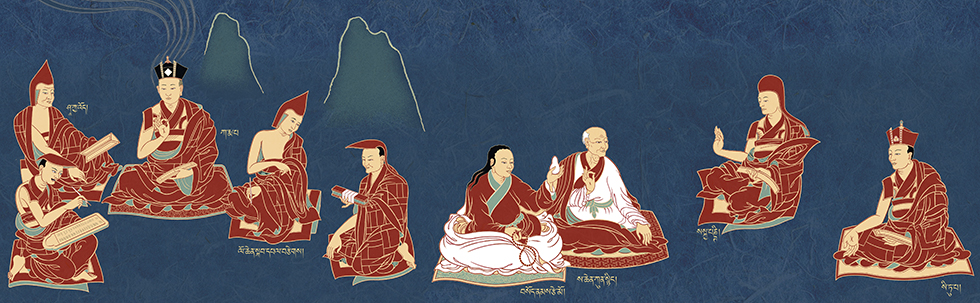 Rime: Shakyaprabha, Thonmi Sambhota, Karmapa, Kawa Paltsang, unknown Pandit, Sonam Tsemo, Sachen Kunga Nyingpo, Sakya Pandita, Situpa